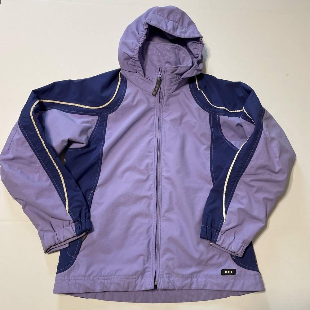 REI Girls Purple Hooded Full Zip Mock Neck Jacket Coat Size L (12/14)